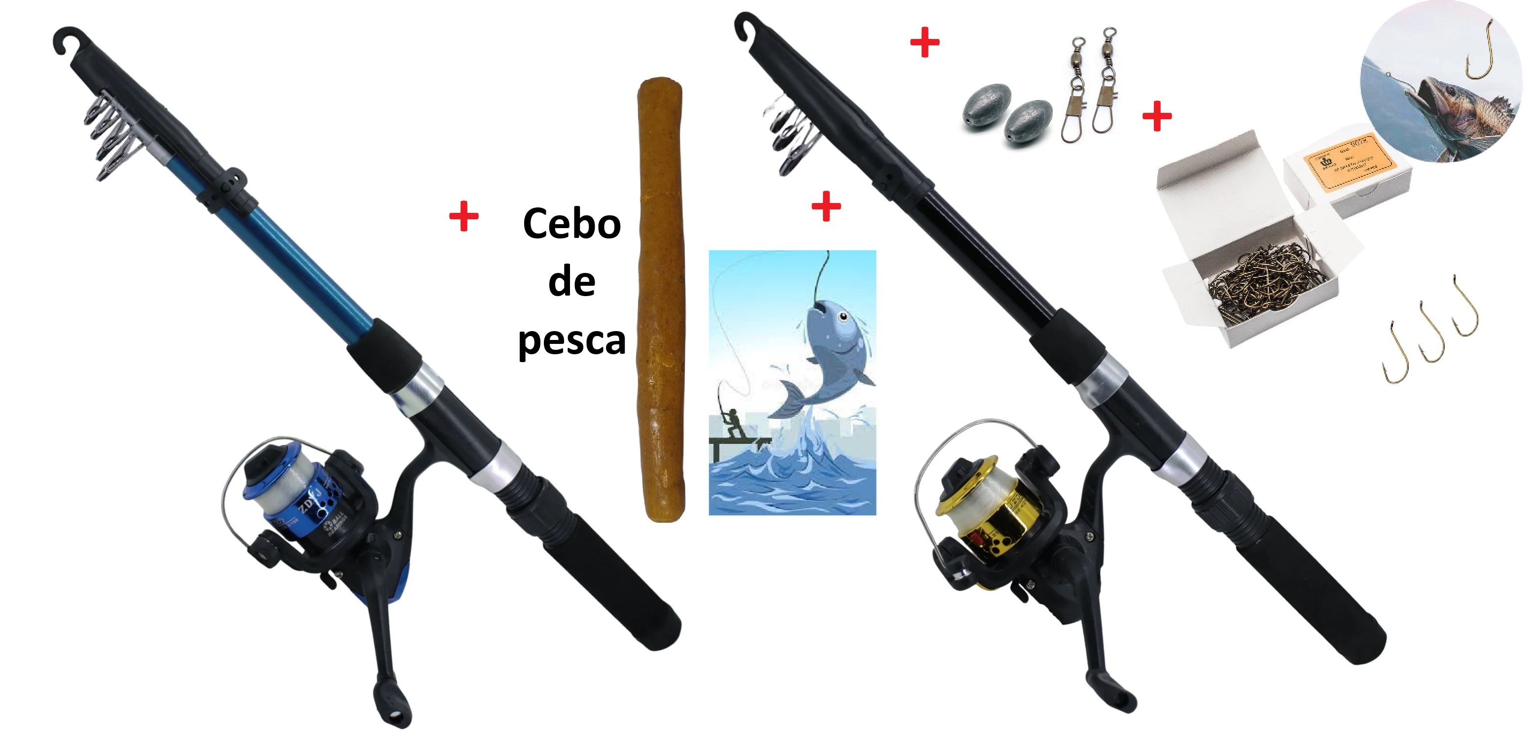 2 Combo Caña + Cebo + 100 Anzuelos + Plo